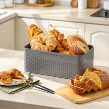 LIVINGANDHOME 3 Colors Countertop Metal Bread Box Container With Bamboo Lid,Bread Storage Box,Bread Storage Container For Kitchen - Grey - View 2
