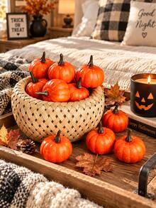 12pcs Orange Mini Pumpkin Decor, Autumn Pumpkin Decoration, Artificial Small Pumpkin Set, Thanksgiving Pumpkin Props, Harvest Season Tabletop Display, Pumpkin Table Centerpiece Decor, Autumn Home Decor, Halloween Autumn Decoration - Simulated Pumpkin Decoration J - View 11