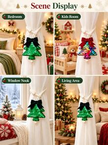 Christmas Tree Bow Curtain Tiebacks, Sequin Holiday Curtain Tie Ropes With Pearl Decoration, Decorative Curtain Clasps For Sheer Curtains And Fabric Drapes, Suitable For Bedroom, Living Room And Holiday Home Decor - Multicolor - View 8