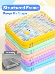 1pc Cute Back To School Clear File Bag, Solid Color Trim & Label Pocket, Portable Handle Zipper Style, Transparent PVC Multi-Layer Document Organizer For A4 Papers, Homework & Study Supplies, Students,Room Décor,Travel Essential - Multicolor - View 5