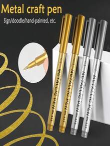 2mm Metallic Paint Markers Gold & Silver Permanent Acrylic Marker Set, Suitable For Black Cardstock DIY Painting, Graffiti, Crafts, Scrapbooking, Sign Making, Student Back To School Stationery, Water-Based Ink Acrylic Paint Pens - Multicolor - View 2