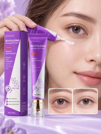 1 pieza Crema para ojos antienvejecimiento de 30g, contiene vitamina A, C, E, combate ojeras, hinchazón, líneas finas y arrugas, hidratante, nutritiva, iluminadora, reafirmante, cuidado de ojos nutritivo, adecuada para el cuidado de la piel diario de las mujeres en casa y viajes
