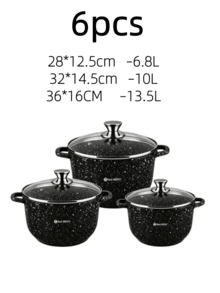 6Pcs Non-Stick Deep Stock Pot Set With Glass Lids, Black Speckled Marble Coating Cooking Pot, Double Handle Soup Stew Pot,Durable,Easy To Clean,Kitchen Cookware, Induction Compatible Cookware Set For Home Kitchen, Gas & Electric Stove - View 14
