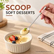 4pcs Stainless Steel Dessert Spoons, Compact Long Handle Round Head Design, 3 Sizes Available, Can Stir Coffee Milk Tea, Scoop Pudding Jelly Yogurt, Elegant Tableware For Afternoon Tea - View 8