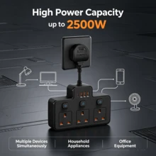 Wall-Mounted UK Plug Extension Socket, 3-Way UK 3-Pin Outlets With Independent Switches, USB Charging Ports, Wall-Mounted Power Adapter, Suitable For Desktop, Home And Office Power Expansion - UK Plug(220-240V) - View 7