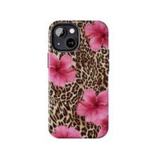 Pink Flower Leopard Print Fashion Phone Case, Hibiscus Tropical Floral Pattern Animal Print Protective Cover, Compatible With IPhone 17 Air, 17 Pro Max, 16 Pro, 15, 14 Plus, 13, 12, 11 Spring Gift Birthday - Multicolor - View 1