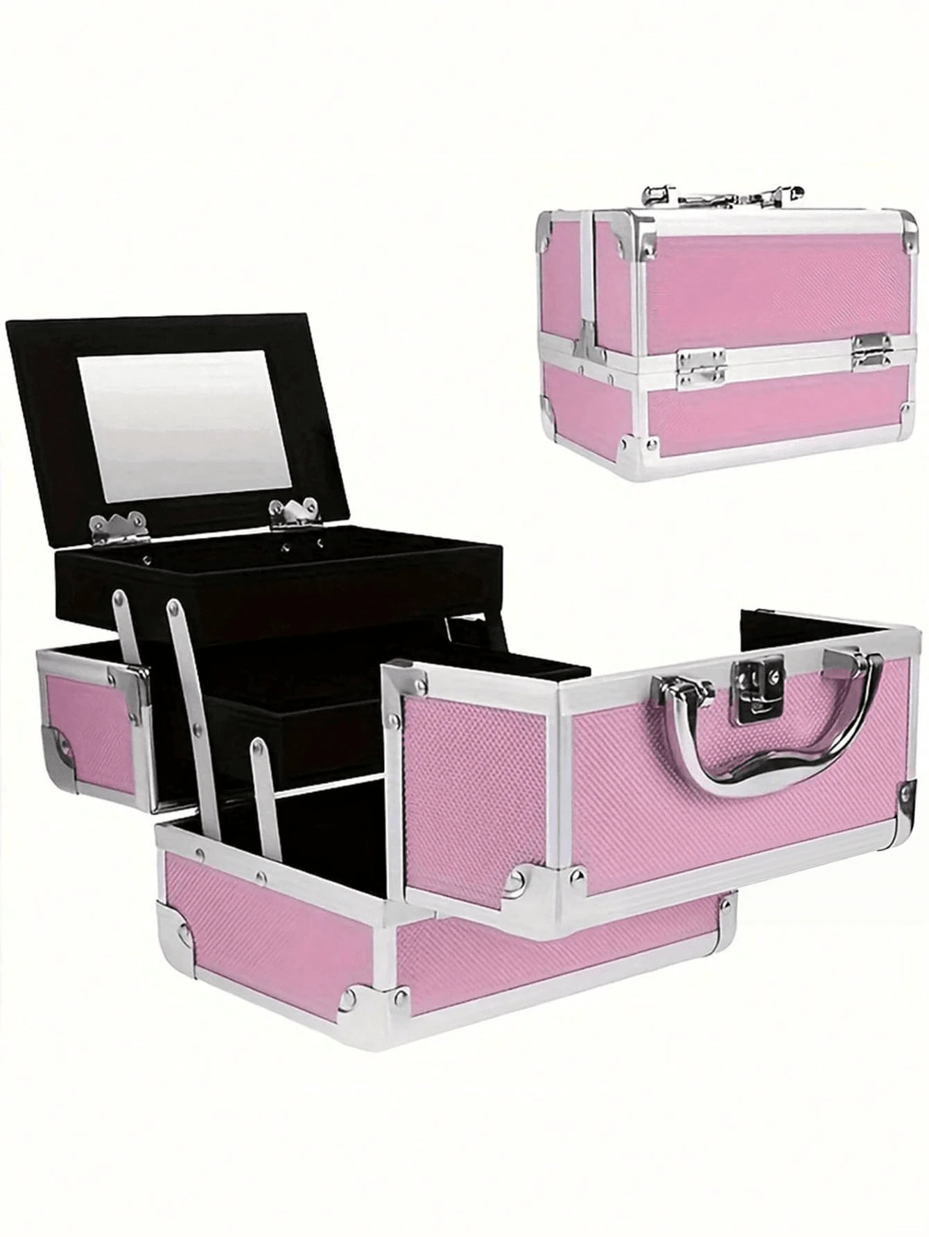 1pc Cosmetic Storage Box, Portable Makeup Bag With Mirror, Professional Makeup Tools, Large Capacity Waterproof Multifunctional Travel Makeup Bag, Cosmetic Organizer Box - Multicolor - View 1