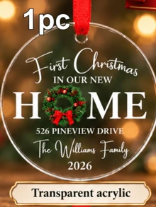 Custom Round First Christmas New Home Ornament, Elegant Wreath Family Name Decor, Personalized Address & 2026 Christmas Tree Decorations, Customized Text Wall Hanging For Holiday Party Supplies, Customizable Housewarming Keepsake Christmas Gift - Style C - View 10