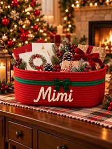 Personlig jul-förvaringskorg i rep, anpassad vävd presentkorg med broderat namn, julförvaringsbox, julpresentkorg, juldekoration för hemmet - Multifärgad - Visa 4