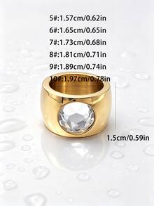 1pc Bold Hip-Hop Personalized Charm Fashion Stainless Steel Gold-Plated Wide Face Large Rhinestone Ring Men's Party Accessory Choice - Style 1 - View 20
