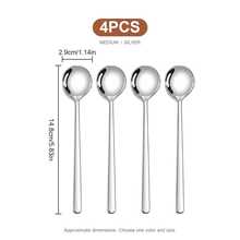 4pcs Stainless Steel Dessert Spoons, Compact Long Handle Round Head Design, 3 Sizes Available, Can Stir Coffee Milk Tea, Scoop Pudding Jelly Yogurt, Elegant Tableware For Afternoon Tea - View 13