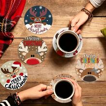 6/420pcs, Coasters, Christmas Reindeer Print Coasters, Polyester Fiber Non-Slip Coasters, Suitable For Holiday Table Setting, Coffee Bar, Office, Study, With Soft Rubber Non-Slip Backing Design, Party Table Coasters, Holiday Decoration Supplies, Home Small Gifts - XYBD37 - View 3