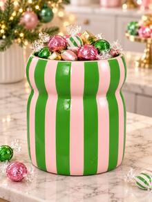 1pc Colorful Striped Vase, Glossy Wide Mouth Christmas Tabletop Decor Ornament - Multicolor - View 9