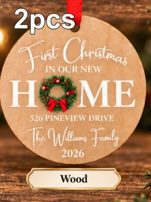 Custom Round First Christmas New Home Ornament, Elegant Wreath Family Name Decor, Personalized Address & 2026 Christmas Tree Decorations, Customized Text Wall Hanging For Holiday Party Supplies, Customizable Housewarming Keepsake Christmas Gift - Style C - View 14
