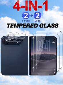 4-In-1 (2+2 Sets) Phone Tempered Glass, 2pcs Screen Protector + 2pcs Camera Lens Protector, High Definition Transparent Anti-Scratch Screen Film, Compatible With IPhone Duo 18Promax 17Promax 18pro 17pro - Clear - View 2