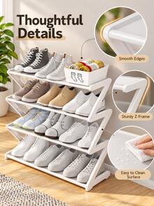 4-Tier Z-Shaped Shoe Rack, Space-Saving Storage Organizer For Entryway, Bedroom And Closet, Holds Up To 8-12 Pairs Of Shoes - Multicolor - View 1
