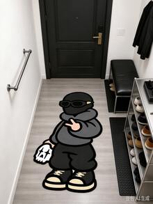 Velvet Cool Masked Figure Irregular-Shaped Rug For Bedroom Bedside Decoration, Quirky Black And Gray Series For Living Room Sofa Area, Plush Mat In Dark Style, - Multicolor - View 2
