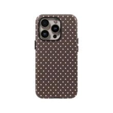 Pink & Brown Polka Dot Phone Case, Cute Aesthetic Y2K Style, Compatible With 17/16/15/14/13/12/11 Pro Max - Brown - View 1