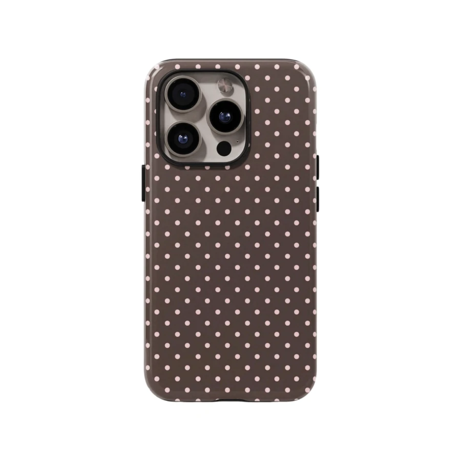 Pink & Brown Polka Dot Phone Case, Cute Aesthetic Y2K Style, Compatible With 17/16/15/14/13/12/11 Pro Max - Brown - View 1