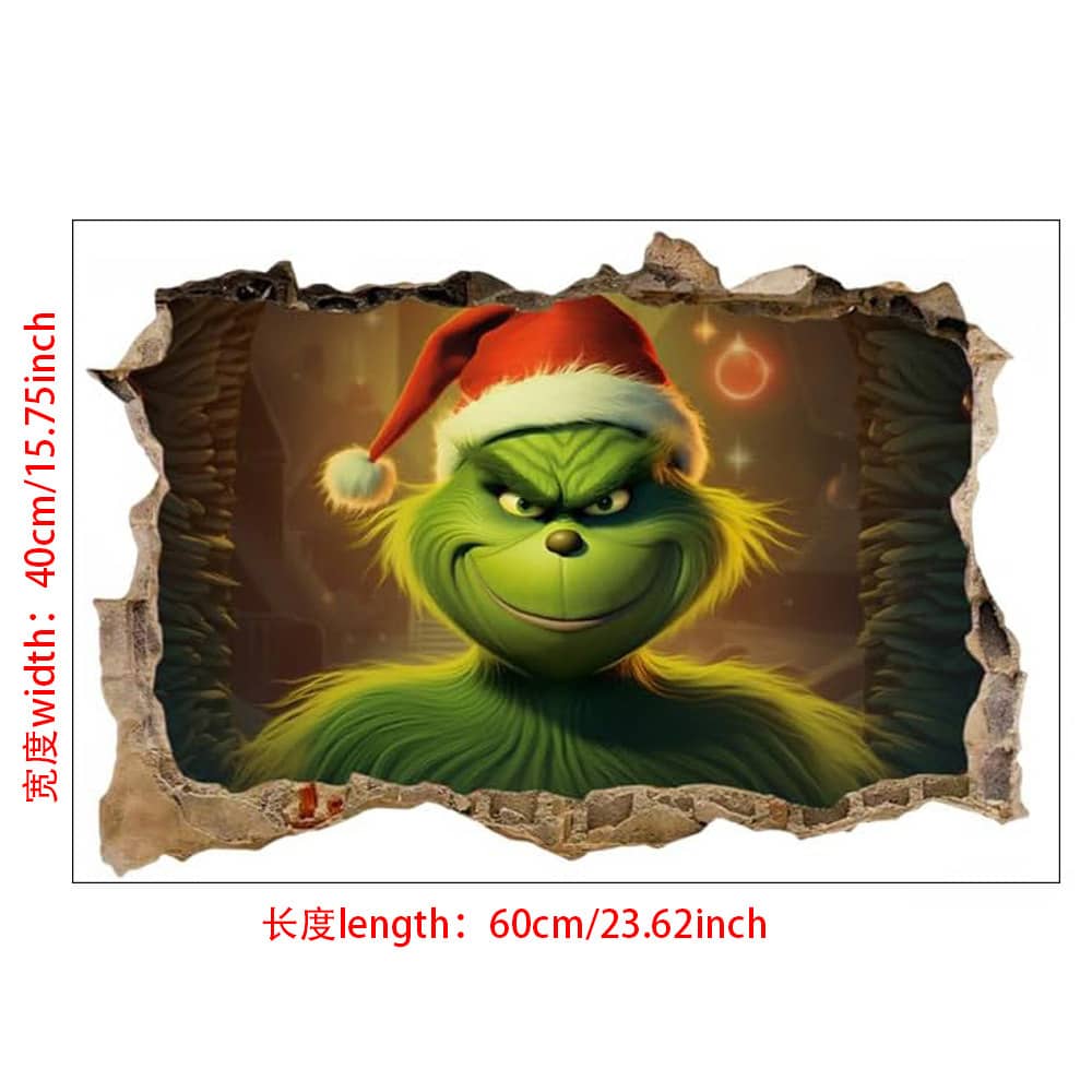 Funko Merry Grinchmas Wall Decal, Self Adhesive Christmas Grinch Sticker, Multiple Patterns Wall Art For Living Room Holiday Decor - 60x40cm - View 1