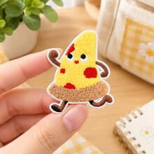 1 st söt broderad patch med pizzaskiva i tecknad stil, fin löpande pizza-applikation, dekorativ patch för jacka, ryggsäck, keps och kläder, DIY-dekoration - Multifärgad - Visa 2