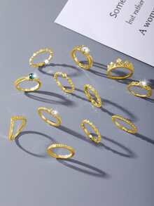 22/21pcs Heart-Shaped Fashion Rings, Minimalist Crystal Embedded Bohemian Geometric Ring Set, Gift For Valentine's Day, Mother's Day - Silver - View 9