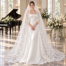 1pc Elegant Vintage Lace Bridal Veil With Metal Comb, Perfect For Vienna Cathedral & Church Weddings - Multicolor - View 2