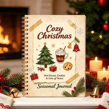 1PC Cozy Christmas Spiral Journal Notebook, Vintage Sticker‑Style X‑Mas Cover With Hot Cocoa Cookies Tree, Seasonal Holiday Note Book, Christmas Keepsake Diary, Xmas Gift For Women, Christmas, Back To School - A - View 4