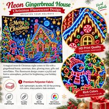 2D Flat Pattern, 1pc, Neon Color Gingerbread House Christmas Tapestry With Neon Lines And "Merry Christmas" Text Design, Glows Under Fluorescent Light, Suitable For Wall Decor, Backdrop Or Party Decoration - Multicolor - View 11