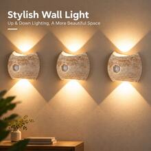 Indoor LED Motion Sensor Wall Light, Bedroom Light, Smart Touch Dimming Sensor Wall Light, Up And Down Light Wall Lamp, Indoor Use, 3-Color Adjustable, 1200mAh USB Rechargeable Night Light, Suitable For Hallway And Room - Star Multi-color - View 2