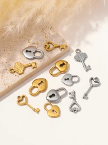 Stainless Steel Heart Padlock & Key Charms, Gold Tone Vintage Love Lock Key Pendants, DIY Jewelry Making Supplies For Bracelet Necklace Earring Craft - Lock - View 4