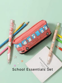 1 buah Tempat Pensil Kanvas Bus Lucu untuk Anak-anak, Termasuk 2 Pensil Mekanik Acak, Tas Penyimpanan Mobil Kartun Kapasitas Besar, Pengatur Perlengkapan Sekolah, Kembali ke Sekolah - MultiWarna - View 4