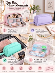 1pc Customized Embroidered Makeup Bag, Semi-Transparent Visible Makeup Bag, Solid Color Personalized Makeup Bag, Skincare Storage Bag (Cosmetics Not Included) - Multicolor - View 5