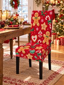 Christmas Dining Chair Cover Set, Red Gingerbread Man, Candy Cane, Cookie, Snowflake Print, For Dining Room, Kitchen, Christmas Party, Home Decor - Red - View 8