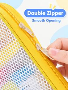 1pc Cute Back To School Clear File Bag, Solid Color Trim & Label Pocket, Portable Handle Zipper Style, Transparent PVC Multi-Layer Document Organizer For A4 Papers, Homework & Study Supplies, Students,Room Décor,Travel Essential - Multicolor - View 4