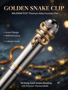 MAJOHN P137 Titanium Alloy Fountain Pen Snake Clip Version, #6 Large F 0.5mm Nib, Visible Ink Window Piston Filling, Luxury High-End Collectible Writing Gift Pen, Suitable For Business And Collection - Multicolor - View 3