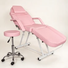 1 Pieza Silla Cama para Faciales Color Rosa con Banco, Camilla para Lashista Ajustable de Respaldo y Reposapiés, Marco de Acero, Esponja Gruesa, Carga hasta kg, para Spa, Belleza, Masajes y Cuidado de la Piel - Rosa - Ver 6