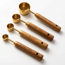 Gold Measuring Spoons, Heavy Duty Stainless Steel Measuring Set 4 Pieces, Suitable For Liquid And Dry Ingredients, Cooking And Baking, Gift Box - Mocha Brown - View 1