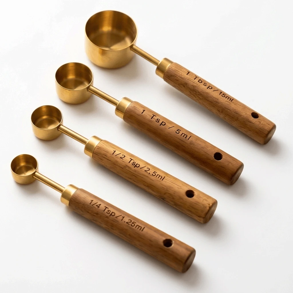 Gold Measuring Spoons, Heavy Duty Stainless Steel Measuring Set 4 Pieces, Suitable For Liquid And Dry Ingredients, Cooking And Baking, Gift Box - Mocha Brown - View 1