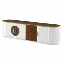 Luxury-Style TV Cabinet, Lowboard, Brown Glass, MDF Body, Aluminum Handles, Rounded Edges, Vertical Ribbed Design - White - View 7