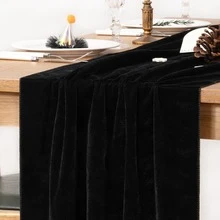 20 X 120 Inch 10ft Velvet Table Runner, Luxury Thick Soft Velvet Material, Suitable For Christmas, Thanksgiving, Wedding Reception, Party And Event Decoration - Black - View 10