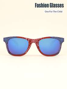 1 Pair Unisex Kids Square Frame Spider Web Cartoon Pattern Classic Retro Casual Fashion Glasses Suitable For Daily Wear, Vacation, Holiday And Party - A - View 8