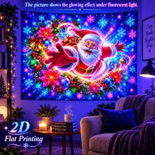 2D Flat Pattern, 1pc, Starry Sky Santa Claus Tapestry, Santa Claus, Snowflake, Gift Pattern, Glow Under Fluorescent Light, Wall Decor Background Cloth, Party Decoration - Multicolor - View 13