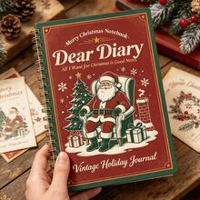 1PC Vintage Christmas Santa Pattern Spiral Notebook,Retro Holiday Journal Diary Notebook,Christmas Gift For Students,Women Girls Friends Family,Xmas Holiday Present For Note Taking Journaling Writing,Festive Decor School Office Stationery Gift - A - View 2