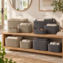Set Of 3 Woven Storage Baskets, Stackable In Three Sizes, A Or B Colour Option, For Shelves, Bedrooms And Living Rooms - View 9