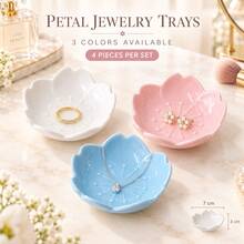WGROOM 4pcs Flower-Shaped Ceramic Jewelry Trays, Mini Ring & Earring Storage Dishes, Suitable For Vanity, Bedside Table And Bathroom Countertop, Decorative Jewelry Organizer Gift For Women - Multicolor - View 1