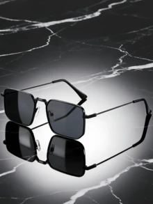 1pc Unisex Fashion Decorative Glasses, Vintage Geometric High-Quality Minimalist Style, Suitable For Driving, Travel, Casual, Daily Party, Golf - Black - View 4