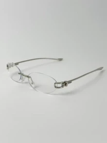 Women's Oval Rimless Metal Leg Fashion Glasses, Suitable For Daily Wear, Shopping, Photography, Y2KFest Music Festivals, And Other Occasions. - Clear - View 3