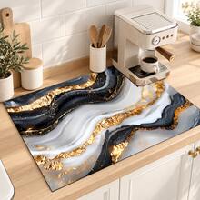 (Hot !!) 1pc 2D Marble Pattern Flat Stove Protector Mat And Non-Slip Heat-Resistant Rubber Stove Cover Mat Suitable For Induction Cooktop, Glass Cooktop And Multi-Function Scratch-Resistant Mat, Also Best Choice For Oven, Washing Machine, Dryer And Kitchen Decoration. - Multicolor - View 1