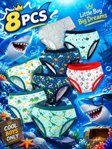 8pcs Boys Cartoon Astronaut Dinosaur Print Triangle Underwear, Soft Comfortable All Season Multi-Color Big Boys Underwear - Multicolor - View 1